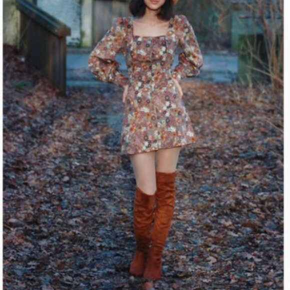 NWT Cider Woman's Retro Quilt Corduroy Floral Mini Dress Sz L - Picture 4 of 11